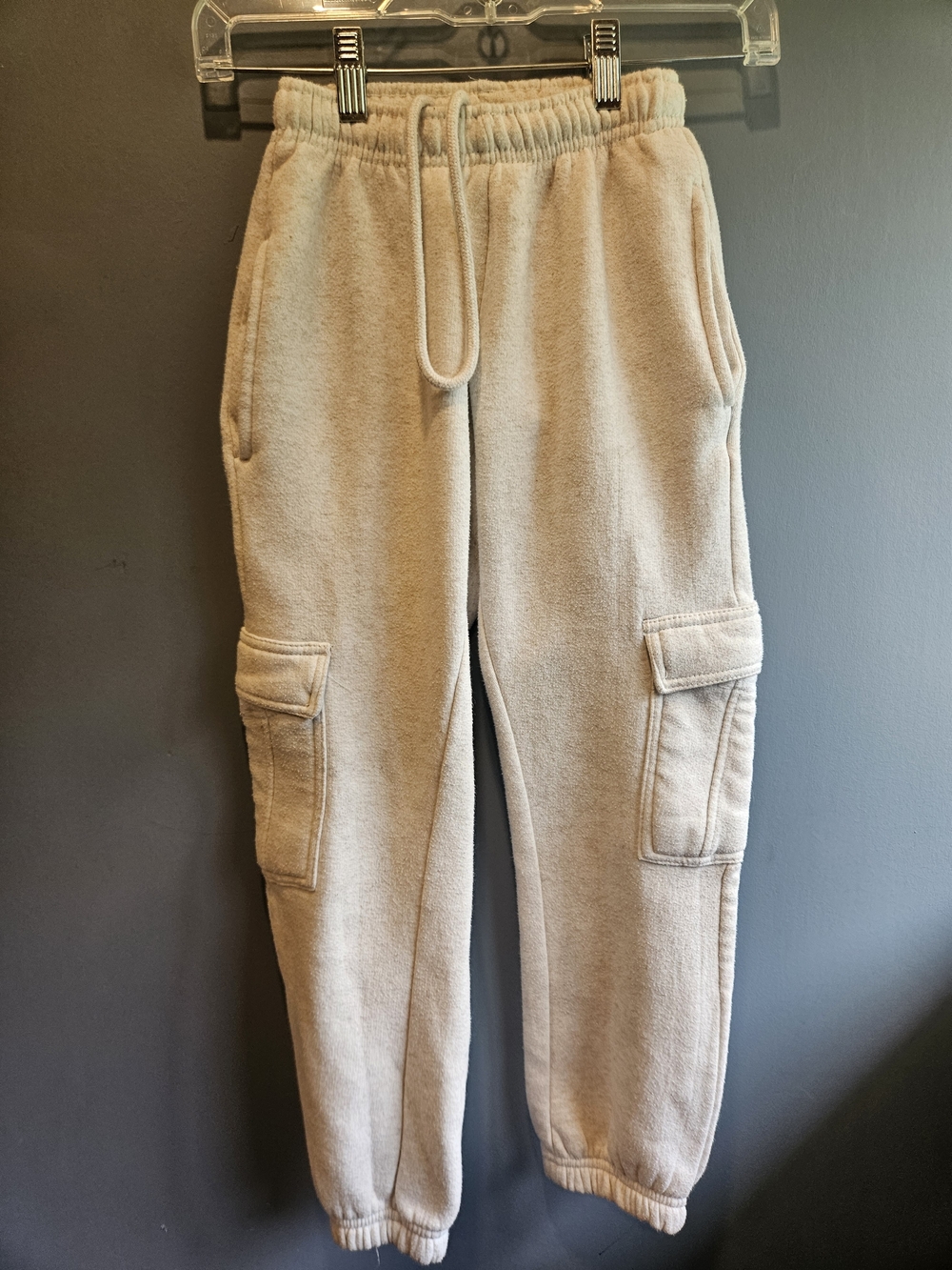 Kids Beige Cargo Sweatpants with Drawstring Waist